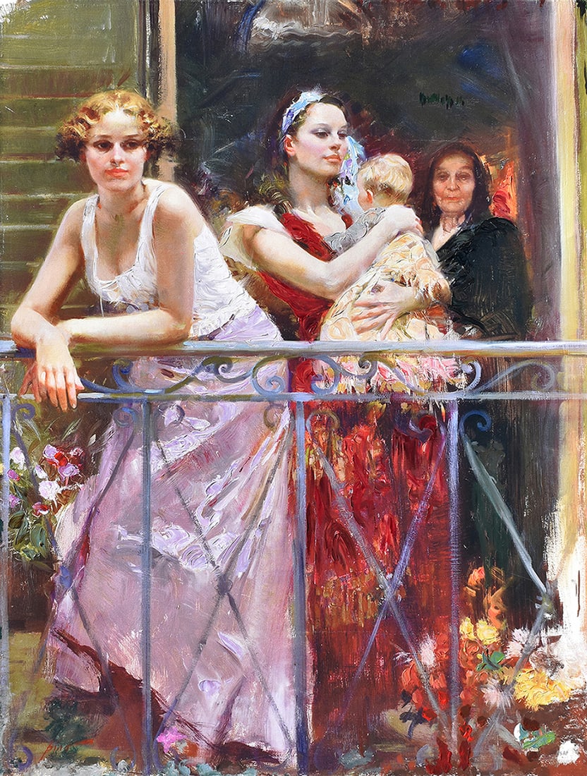 Pino Embellished Limited edition Giclee on Canvas Waiting on the Balcony Signed Numbered (1 of 3)