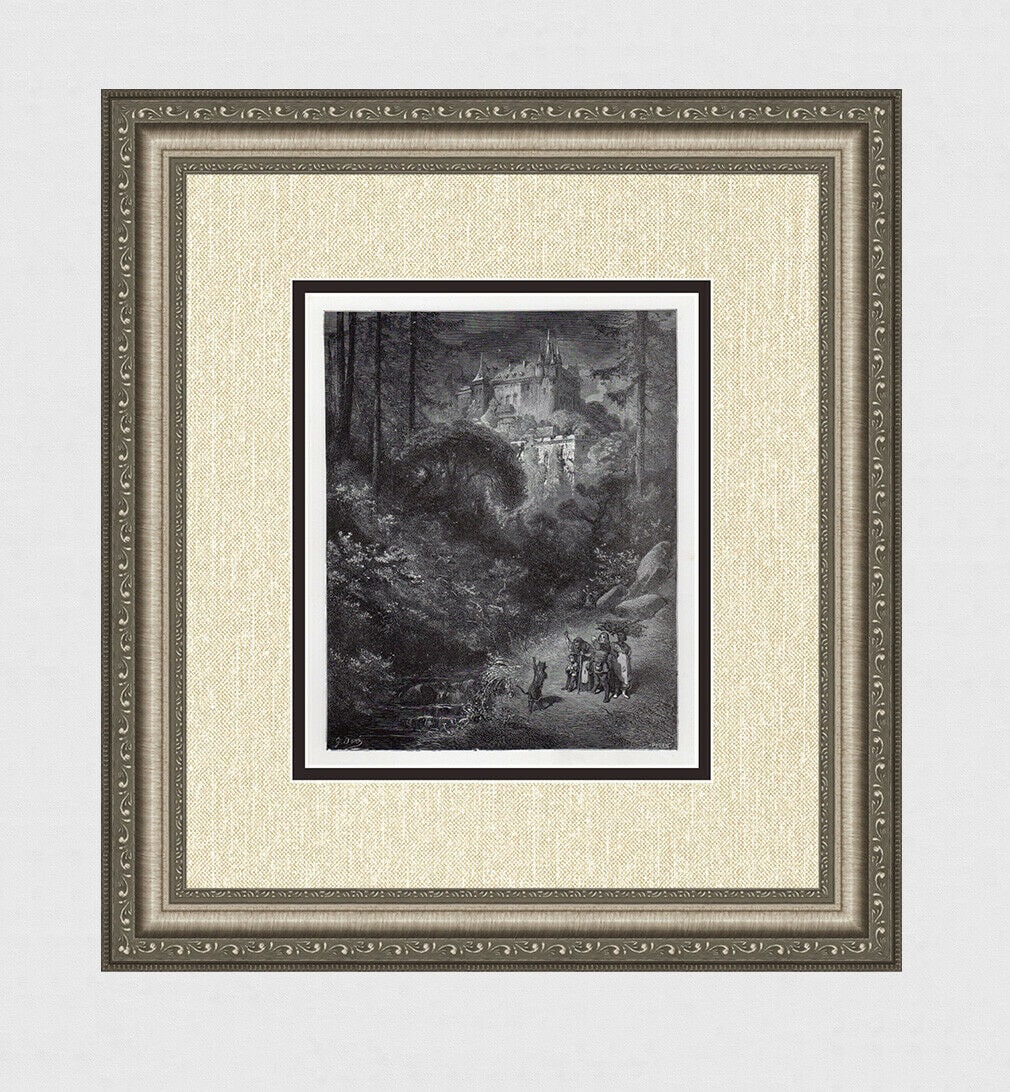 Gustave Dore Puss in Boots in the woods 1880 Woodcut Signed (1 of 4)