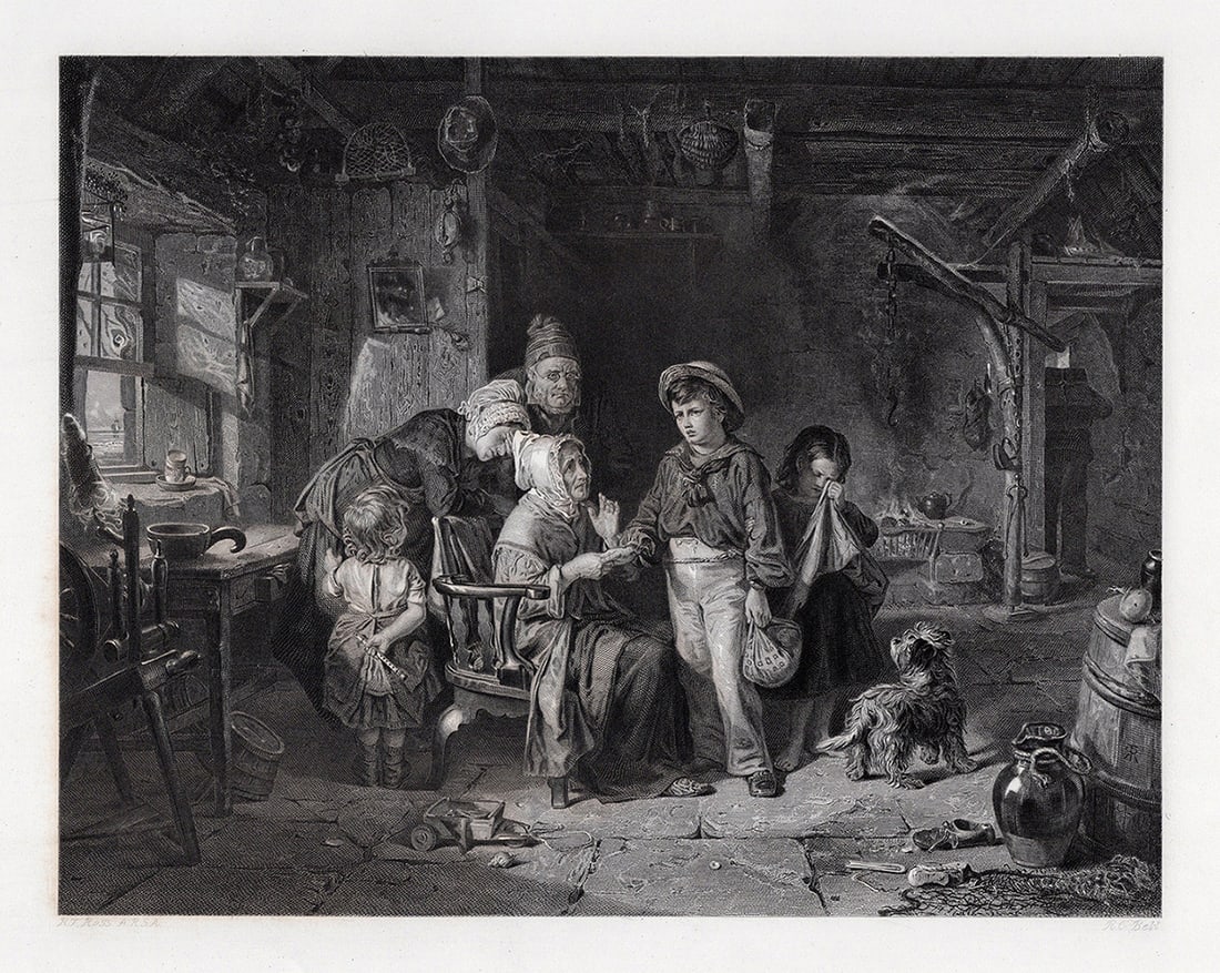 1800s Robert Thorburn ROSS SIGNED Engraving Leaving Home FRAMED (1 of 3)