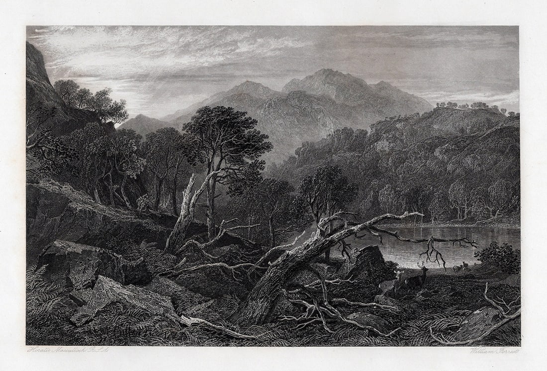 1800s Horatio McCulloch Engraving The Trosachs, Scotland Framed Signed: Horatio McCulloch (sometimes written M'Culloch) (Scottish, 1805-1867). The Trosachs. Antique engraving on wove paper by master engraver William Forrest (Scottish, 1805-1899). Signed in the plate. Year