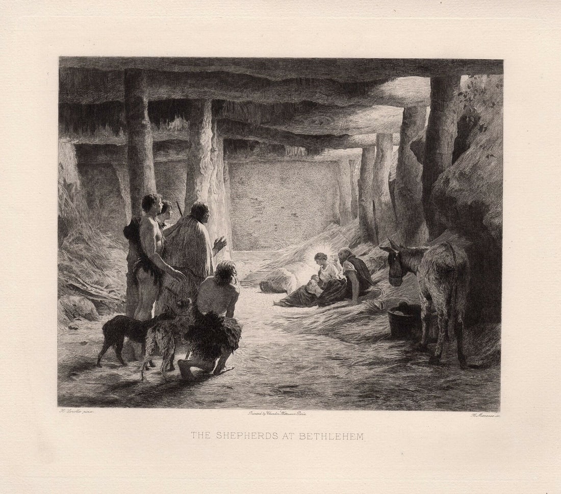 Henry Lerolle 1891 etching Shepherds at Bethlehem signed (1 of 3)