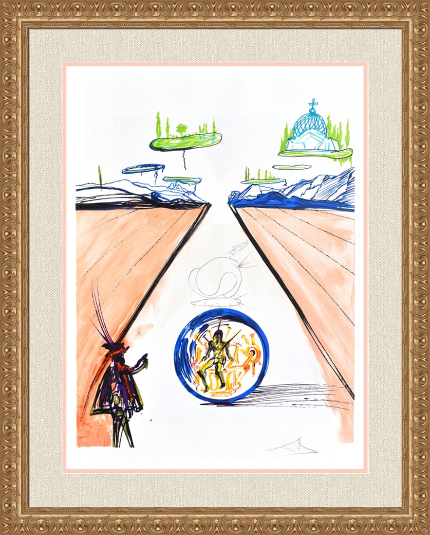 Salvador Dali Imagination Objects Etching Signed Limited Framed: Salvador Dali. Intra-Uterine Paradisiac Locomotion (From Imaginations and Objects of the Futre). Original Color Lithograph with Etching on BFK Rives Paper. Year: 1975. Signed in pencil lower right, nu