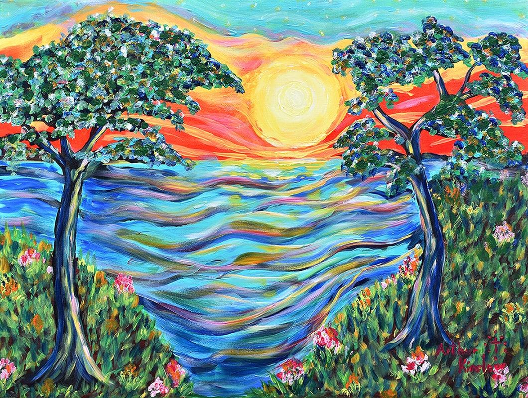 Arthur Kinslow Orginal Painting Sunset Hideaway 30 x 40 Inches: Arthur Kinslow ( American, 1955 - ) Sunset Hideaway. Original Acrylic on Canvas.Signed by the artist lower center. Canvas Size 30 x 40 inches. Arthur Kinslow has been involved in art his entire life a