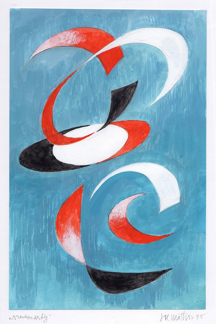 Mathis Original Gouache Dragon like Framed Swiss - 2