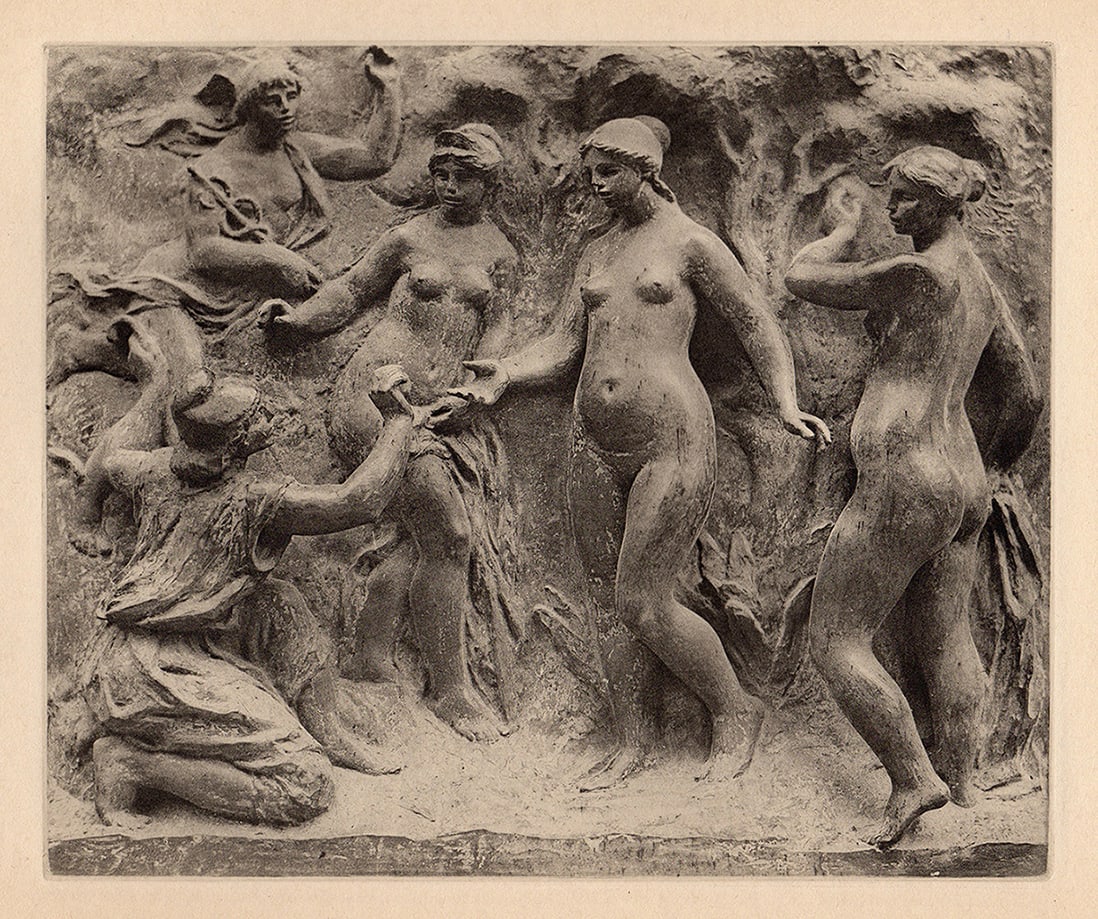 1919 Pierre Auguste RENOIR Limited NUDE Engraving "Judgment of Paris" LIMITED Framed: Pierre Auguste Renoir (1841 - 1919). Judgment of Paris. Antique copper plate heliogravure engraving on beau papier teinte hand pulled by Emile Fequet in Paris on December 15, 1919. Edition: One of