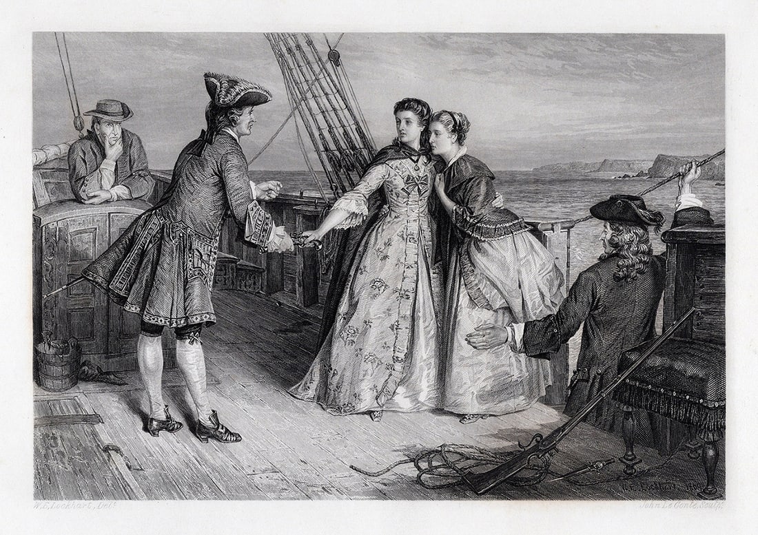William LOCKHART 1800s Engraving Minna defends Herself & Sister SIGNED Framed (1 of 3)