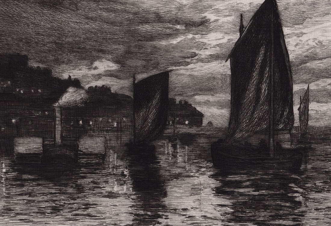 1879 David Law Whitby Harbour etching signed - 3