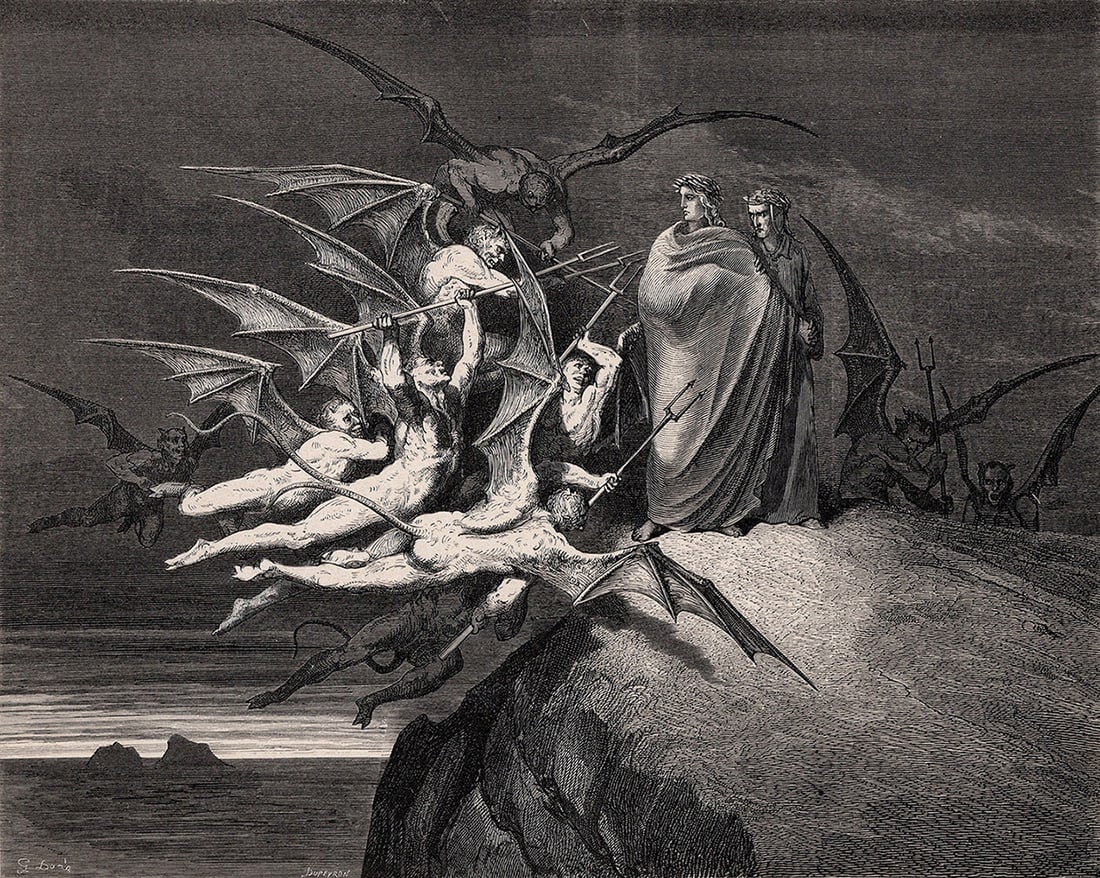 Gustave Dore The Demons (Dante's Divine Comedy Enferno) c. 1880 Woodcut (1 of 3)