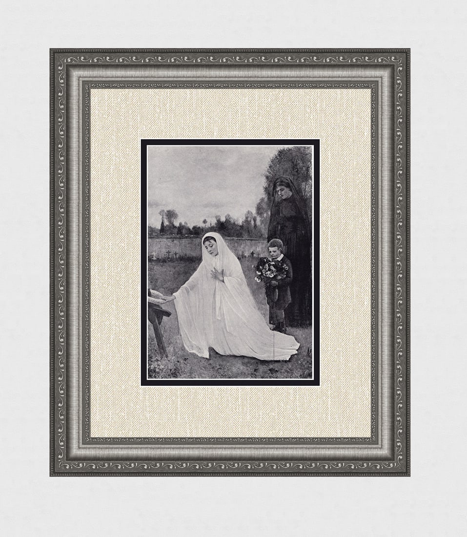 1800s L. Duplan Antique Print wreath of Immortelles SIGNED Framed (1 of 3)