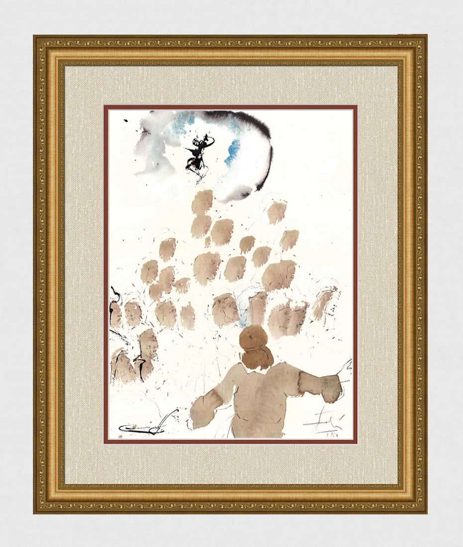 Dali Approaching God 1967 Original Framed Lithograph: Salvador Dali. "Custodi pedem tuum ingrediens templum Dei, et appropinqua ut audias (Keep thy foot, when thou goest into the house of God, and draw nigh to hear)" Mixed technique lithograph in colors 