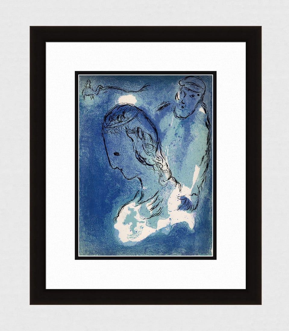 1956 Marc Chagall Lithograph Abraham and Sara Framed: Marc Chagall (1887-1985) Abraham and Sara (M. 122). Original Lithograph on Wove Paper. 1956. Limited to 6500 impressions. Atelier Mourlot. Dimensions: Sheet Size: c. 10 1/2 x 14 inches. Framed Dimensi