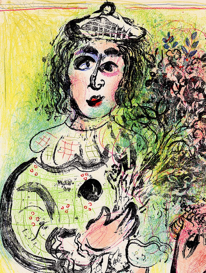 1963 Marc Chagall Lithograph The Clown with Flowers Circus Framed - 3