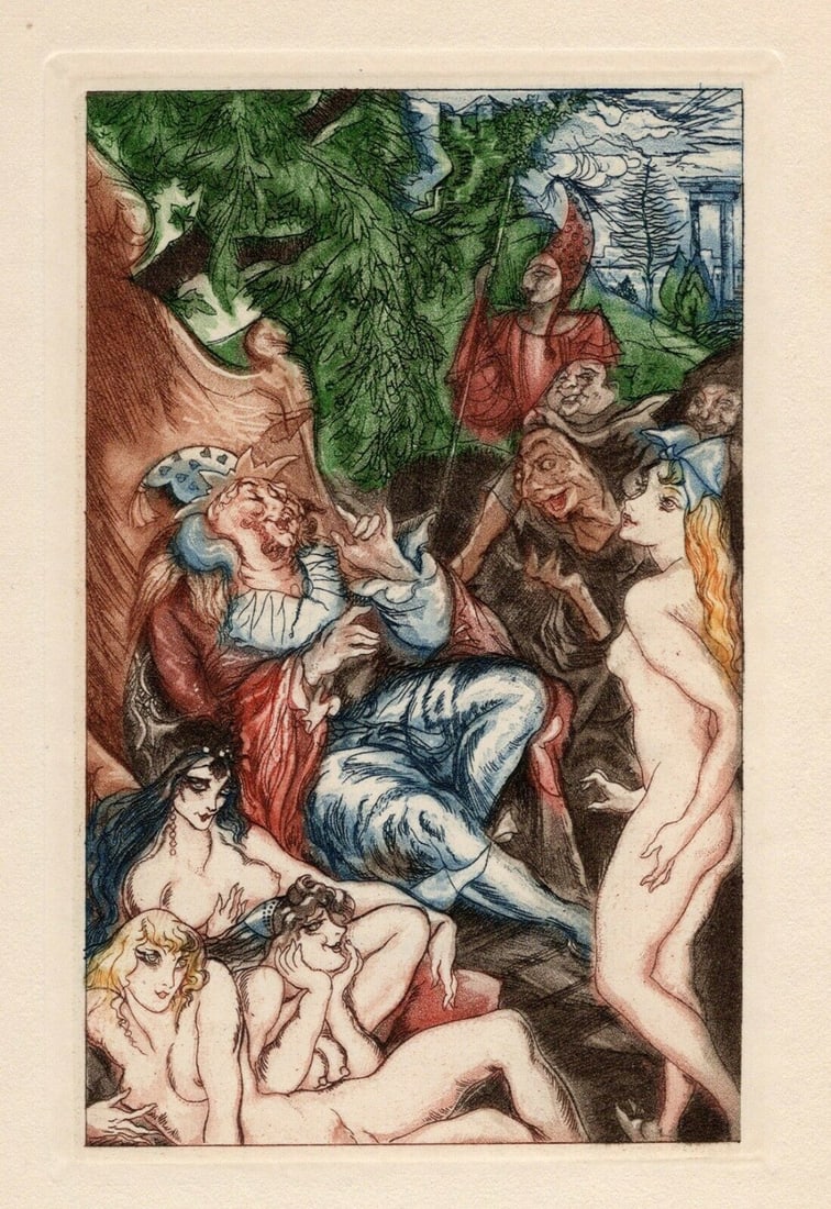 Nicolas Sternberg 1930 Color Engraving "Storytime" Limited Framed: Nicolas Sternberg (Hungarian, 1901-1960). Storytime. Original color aquatint engraving on wove paper. Year: 1930. Limited to 3300. Image Size 3 5/8 X 5 3/8 inches. Framed dimensions approximately 13 x