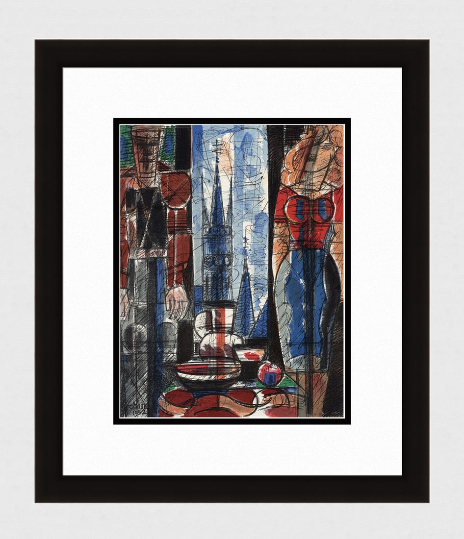 Marcel GROMAIRE 1952 ORIGINAL Lithograph Interieur Famand SIGNED FRAMED: Marcel Gromaire (French, 1892-1971). Interieur Famand (Flemish Interior). Original color lithograph on wove paper. Year: 1952. Mourlot Verve 27/28. Signed and dated in the plate, lower left. Image