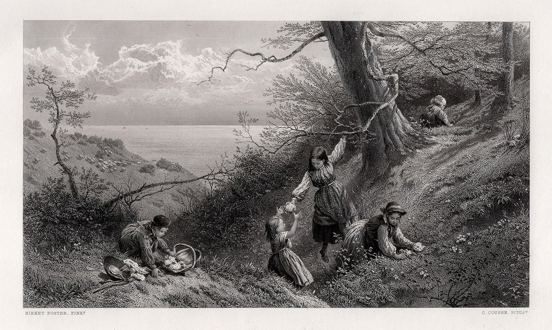 1800s John LINNELL SIGNED Antique Print The Nest FRAMED: John Linnell (English, 1792-1882). The Nest. Antique engraving on wove paper after the original by master engraver Charles Cousen (British, c. 1819-1889). Year: 1873. Signed in the plate. Image Size 7