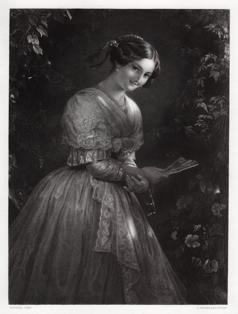 1800s August RIEDEL Engraving BEAUTY OF ALBANO Framed SIGNED (1 of 3)