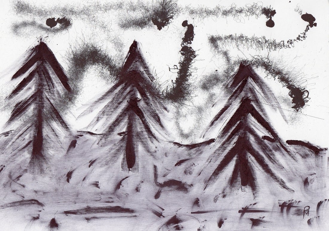 LOOK Patrick Mcdowell ORIGINAL Ink Drawing "Three Trees" Framed HAND SIGNED COA - 2