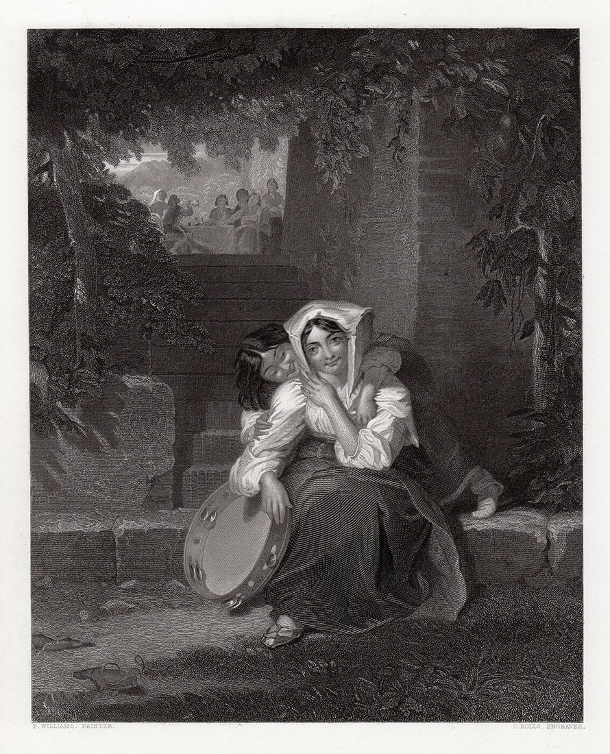 Penry Williams 1852 engraving The Tambourine signed (1 of 3)