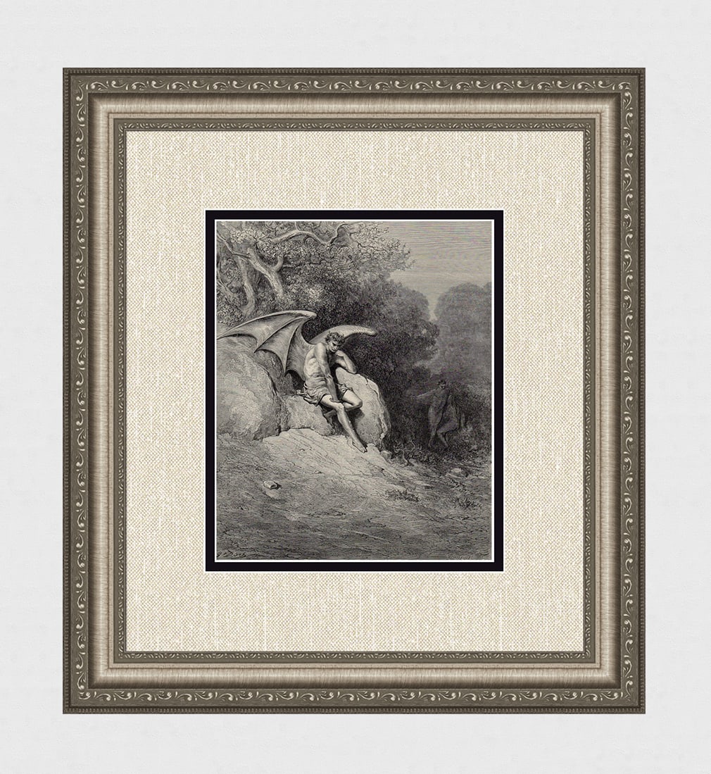 Gustave Dore Satan's Plan (Milton's Paradise Lost) c. 1880 Woodcut Signed: Gustave Dore (Paul Gustave Louis Christophe Dore) (French, 1832-1883). Satan's evil plan (Milton's Paradise Lost). Antique woodcut wove paper after the original by master wood engraver E. Goebel (acti