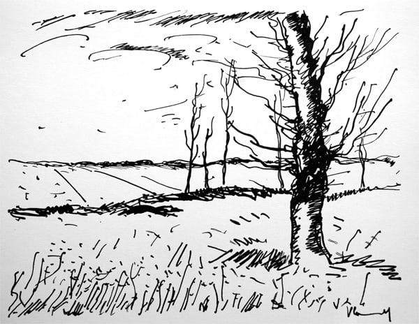 Maurice de Vlaminck Original Lithograph Avre River: Vlaminck, Maurice de. "Valley of the Avre River (W. 277)" Lithograph, 1958. Edition: 2000 impressions at the Atlerier Mourlot in Paris. Signed in the plate Atelier: Mourlot. Excellent. Image 8 1/2 x 1