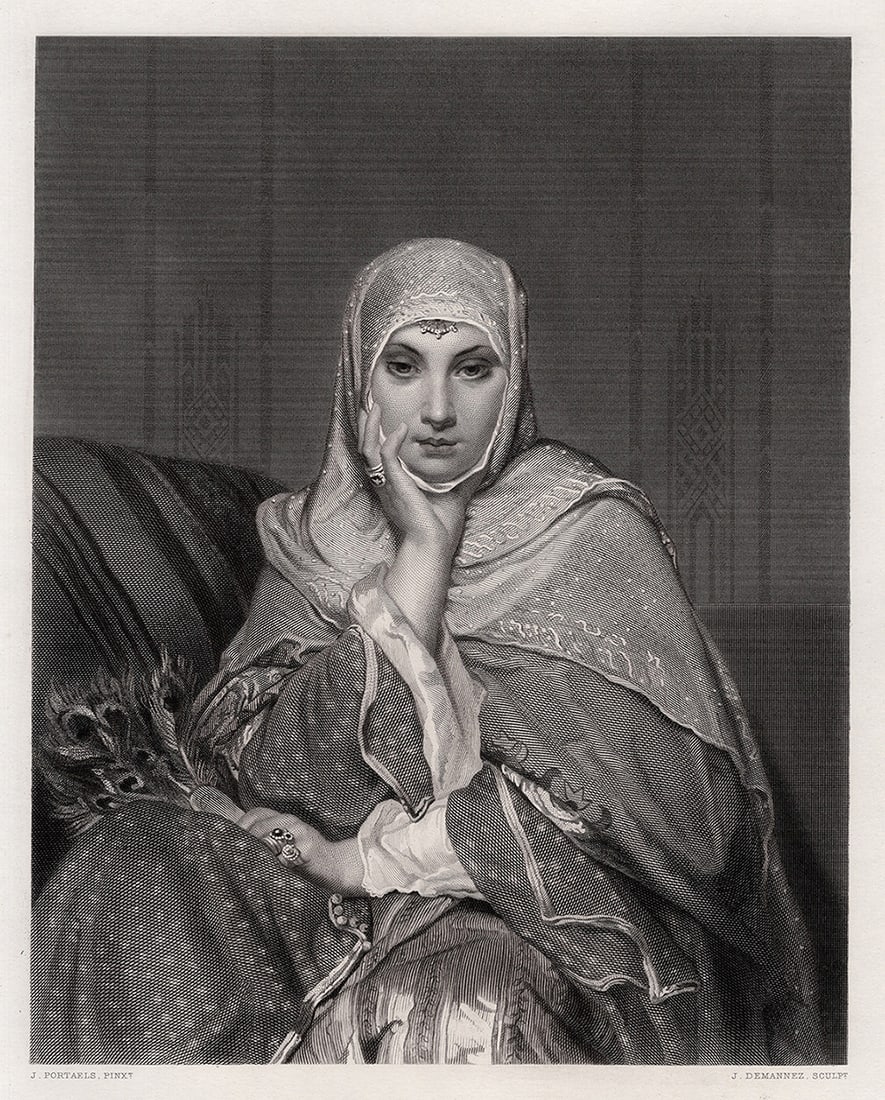 Jean-Francois PORTAELS 1800s Engraving In Oriental Costume FRAMED SIGNED (1 of 3)