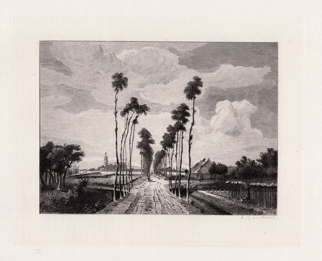 Meindert Hobbema 1874 etching Avenue at Middelharnis signed (1 of 2)