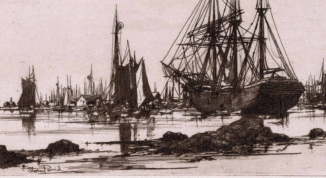 1882 Stephen Parrish In Port etching signed - 2