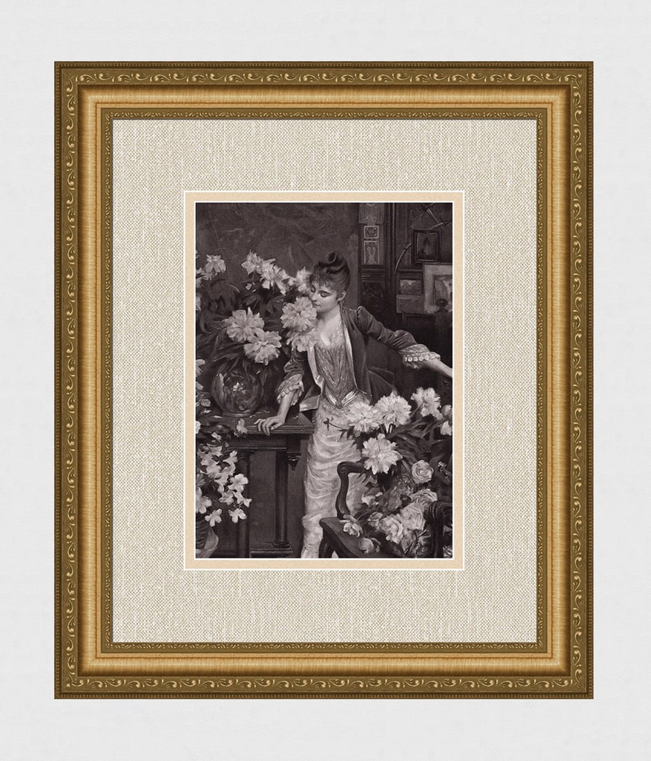 Albert Louis Aublet 1800s Antique Print Mistress Smelling Flowers Framed (1 of 3)