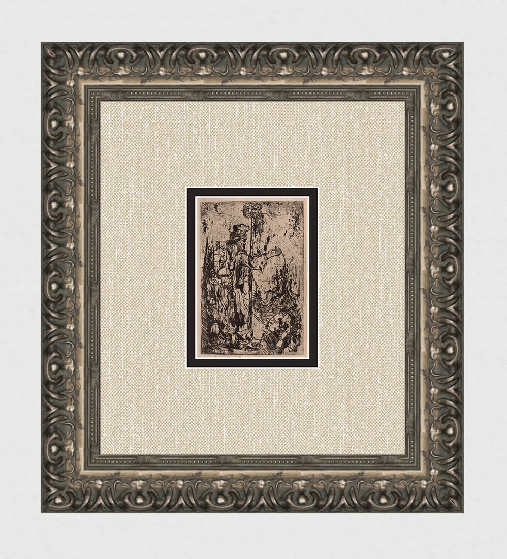 1800s REMBRANDT B122 Etching Vendor of Rat Poison Durand Framed: After Rembrandt Harmenszoon Van Rijn (1606-1669). Vendor of Rat Poison. Antique hand pulled copper plate etching on laid paper after the original by master etcher Amand Durand (1831 - 1905). Year: c.