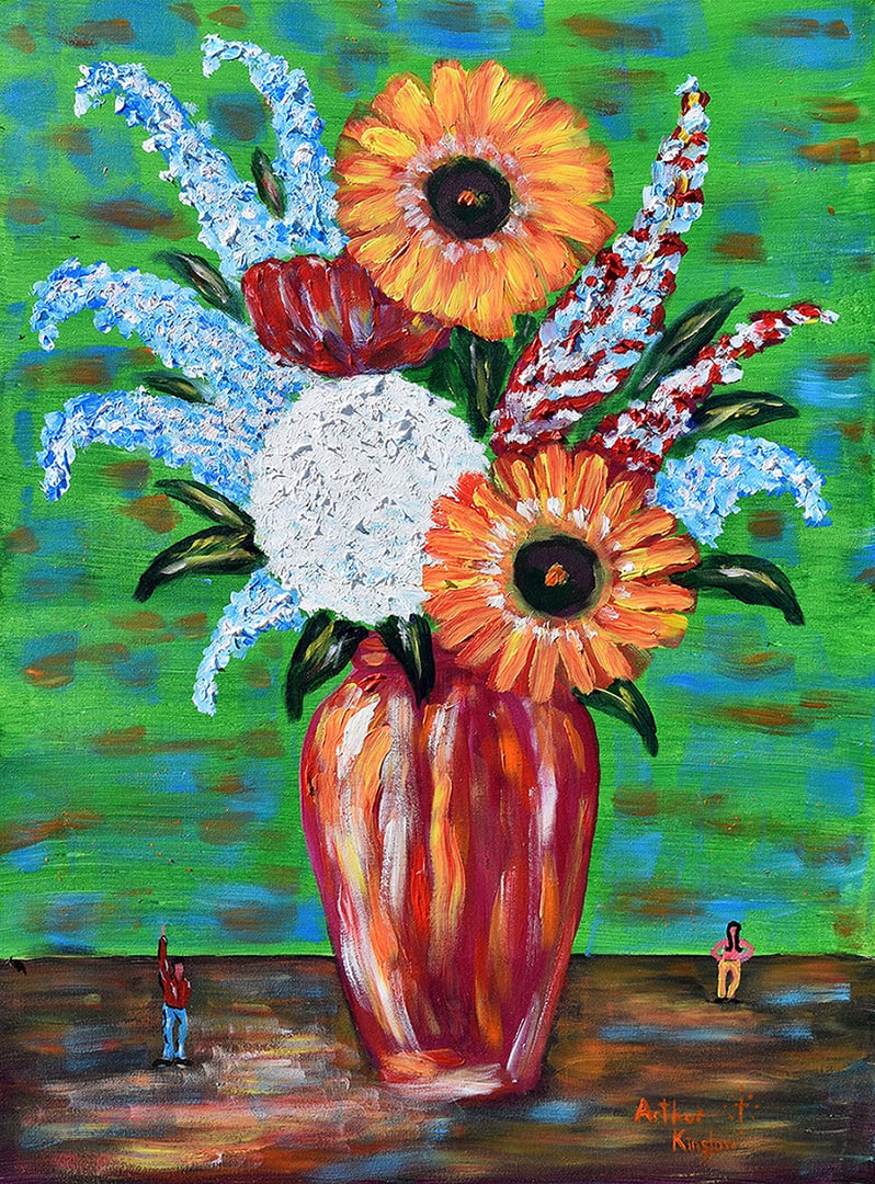 Arthur Kinslow Original Painting Summer Bouquet 30 x 40 Inches: Arthur Kinslow ( American, 1955 - ) Summer Bouquet. Original Acrylic on Canvas.Signed by the artist lower center. Canvas Size 30 x 40 inches. Arthur Kinslow has been involved in art his entire life