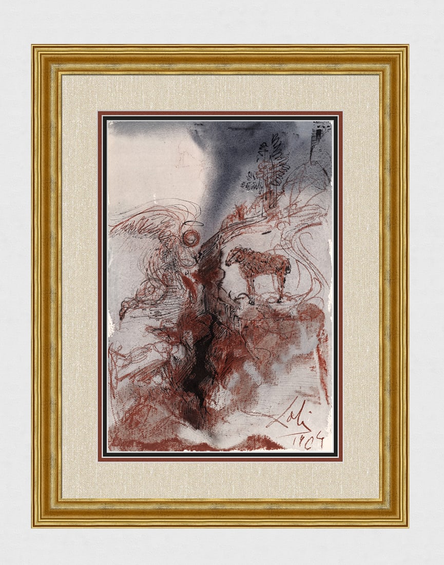 Dali 1967 Framed Lithograph Biblia Sacra Daniel's Vision: Salvador Dali. "Ecce autem hircus caprarum veniebat ab occidente super faciem totius terrae et non tangebat terram (Behold, a he-goat came from the west on the face of the whole earth, and touched not