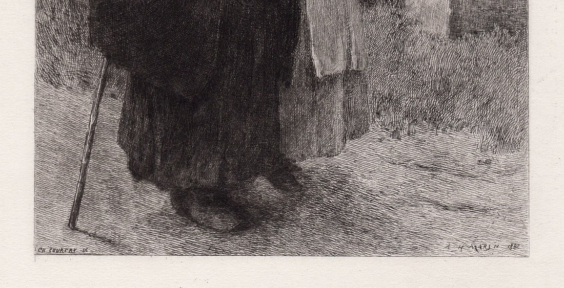 1884 Arthur Hardwick Marsh Homeless etching signed - 2