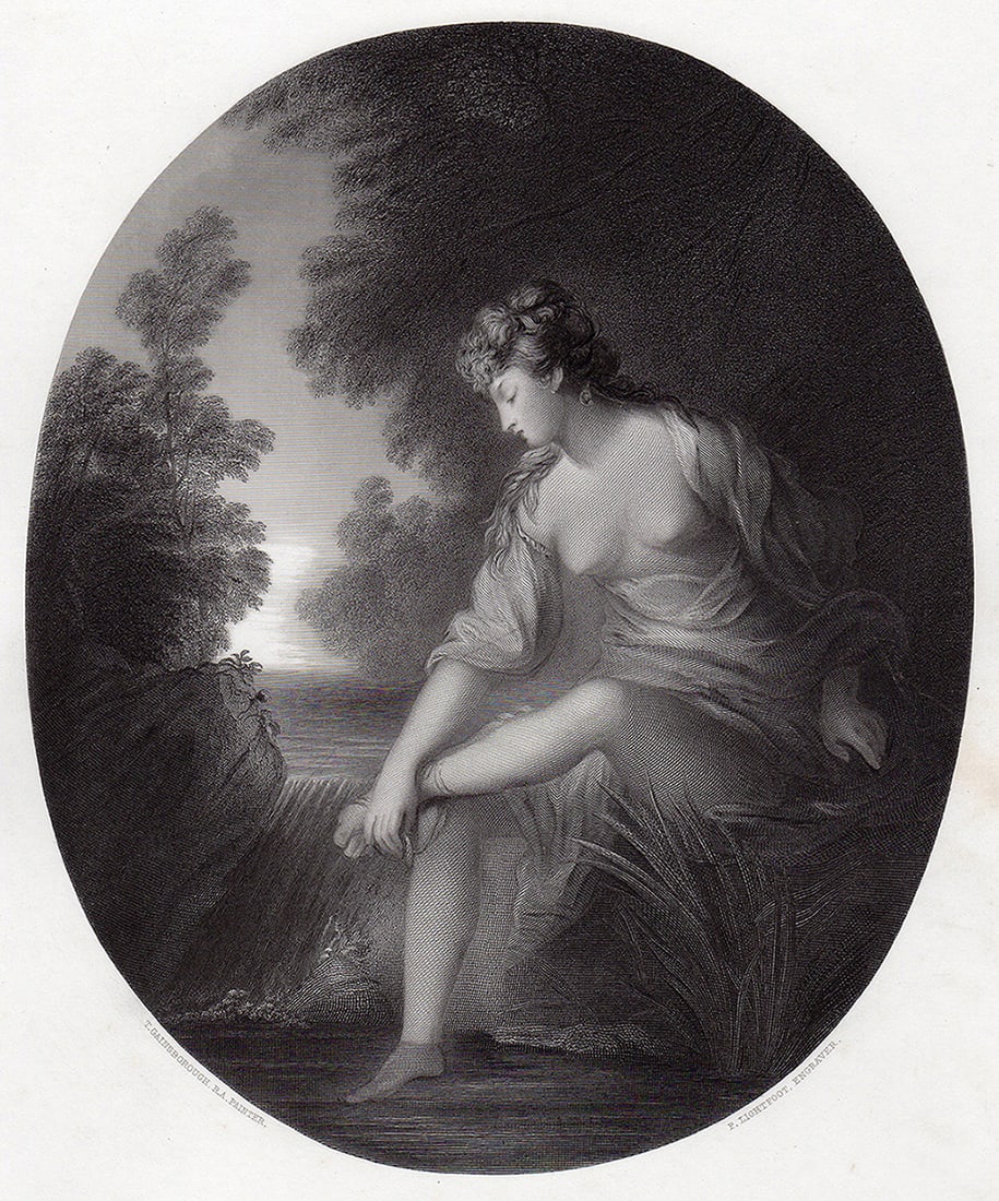 Sir Thomas Gainsborough 1853 Engraving Musidora signed (1 of 2)