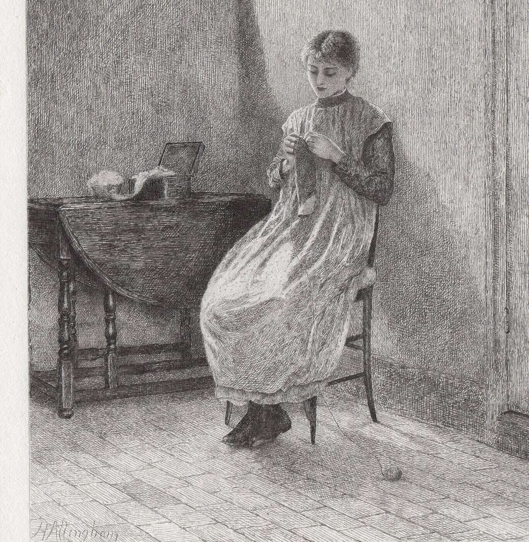 1882 Helen ALLINGHAM Etching "Meditating Young Knitter" - 3