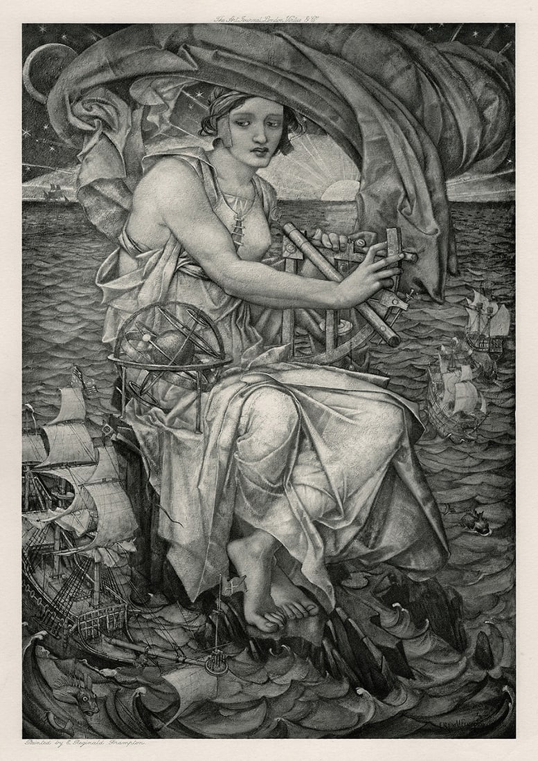 Edward Reginald Frampton Antique Print LADY NAVIGATION Framed - 2