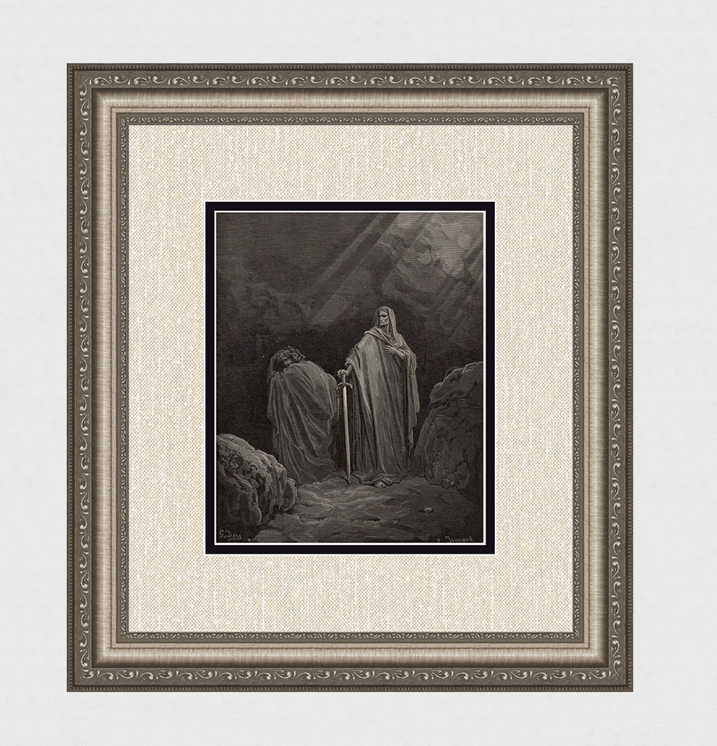 Gustave Dore Sin & Death in Paradise (Milton's Paradise Lost) c. 1880 Woodcut Signed: Gustave Dore (Paul Gustave Louis Christophe Dore) (French, 1832-1883). Sin and Death Ravage Paradise (Milton's Paradise Lost). Antique woodcut wove paper after the original by master wood engraver Pau