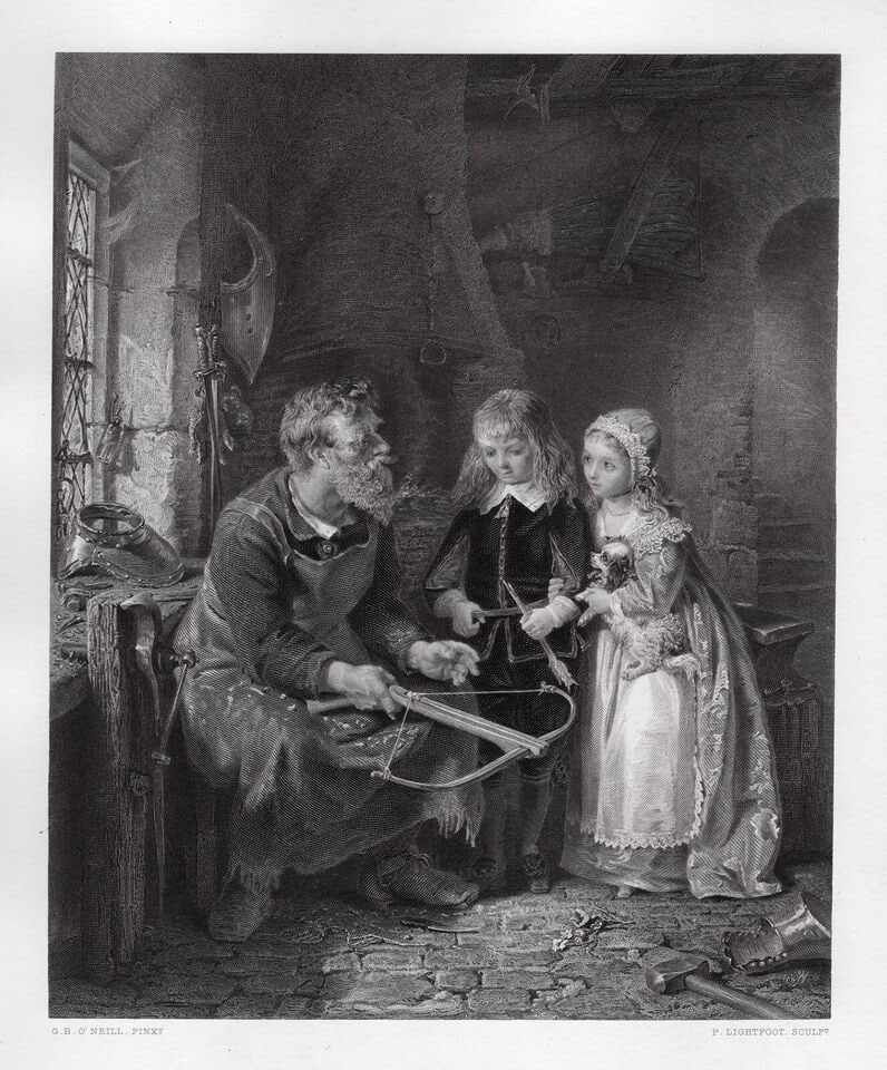 George Bernard O'Neill 1800s Engraving The Armourer's House FRAMED Signed (1 of 3)