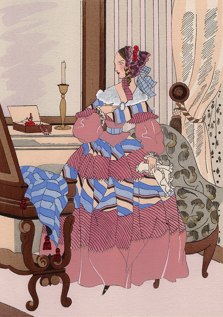Framed Ro Keezer Vintage Color Pochoir The Ladies New Dress Signed (1 of 2)