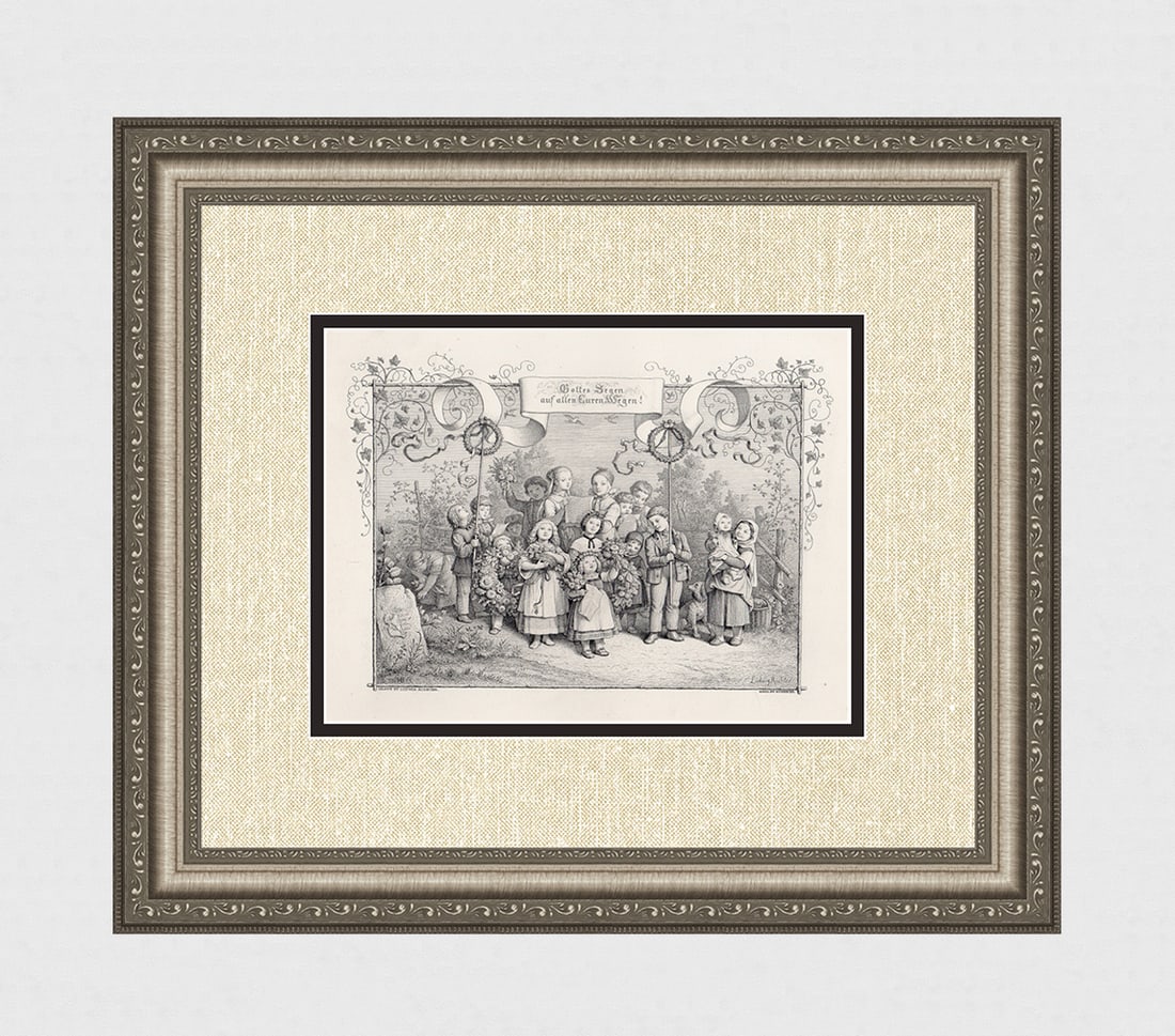 Adrian Ludwig Richter1800s Engraving God's Blessings Framed Signed (1 of 3)