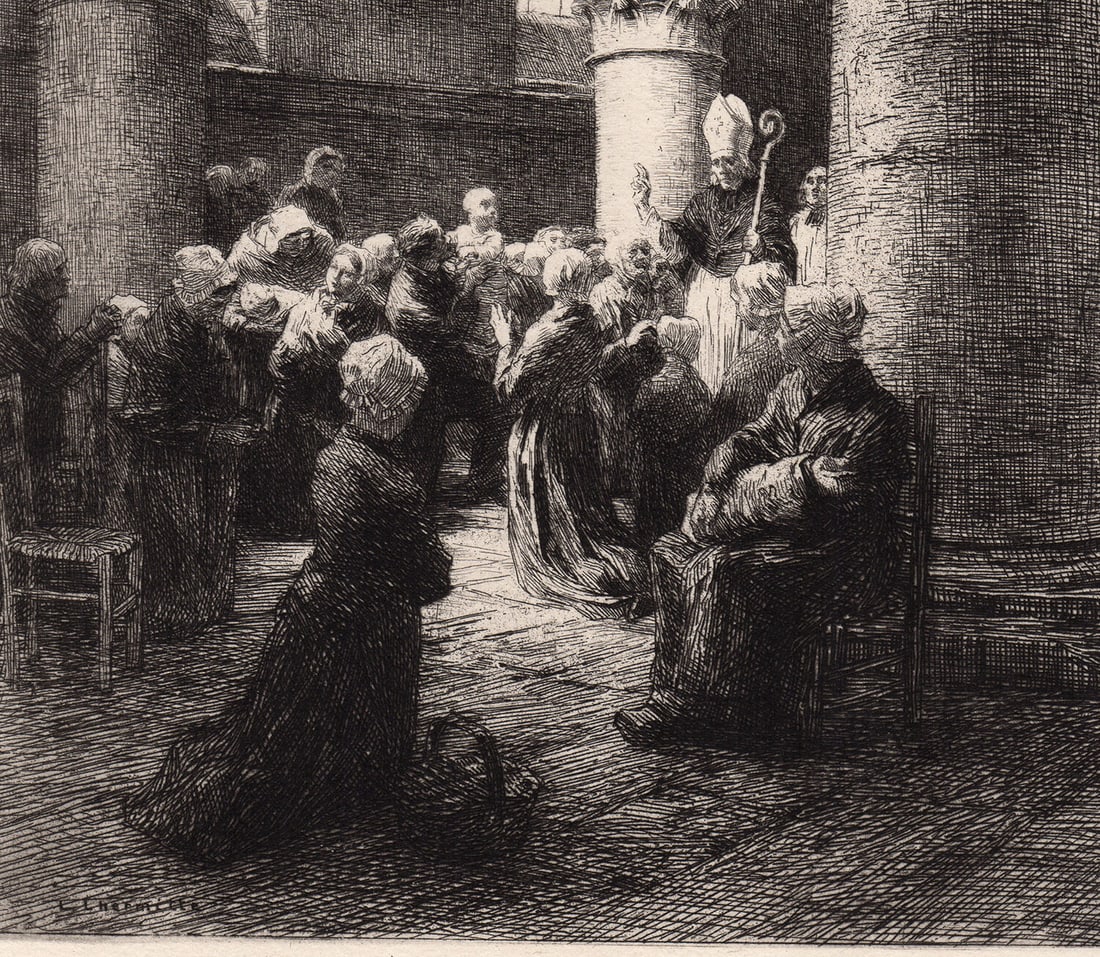 Leon Lhermitte An Episcopal Visit print signed - 2
