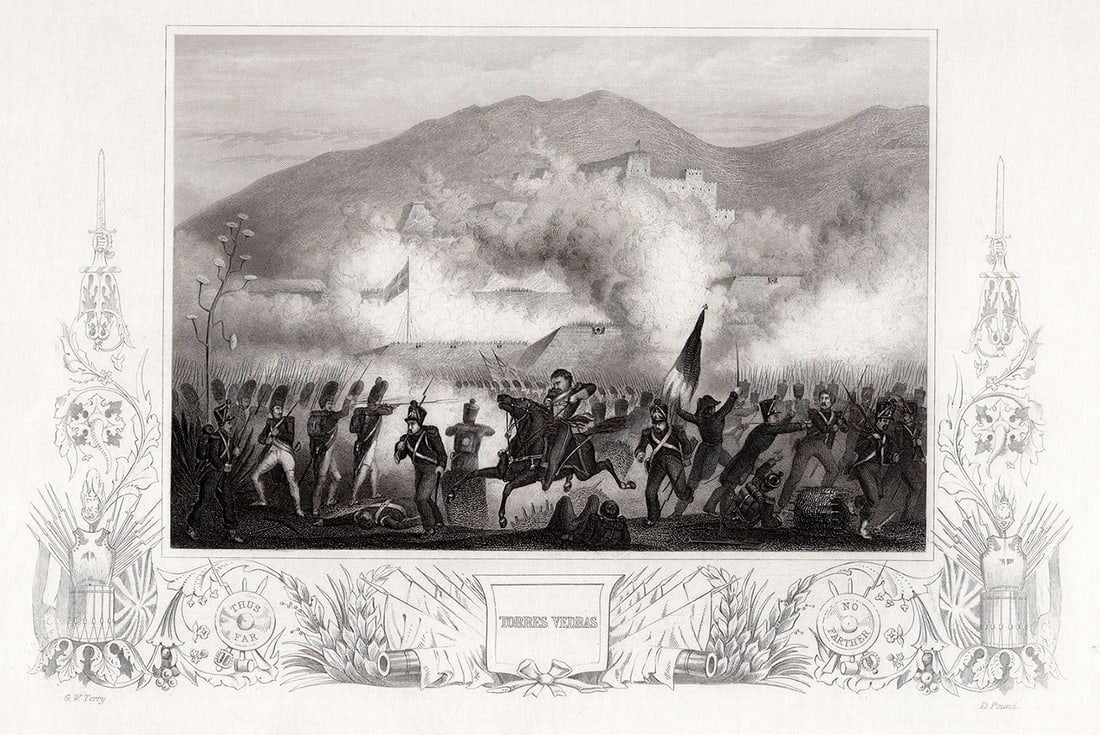 Framed 1800s George W. TERRY Engraving The Lines of Torres Vedras Signed (1 of 3)