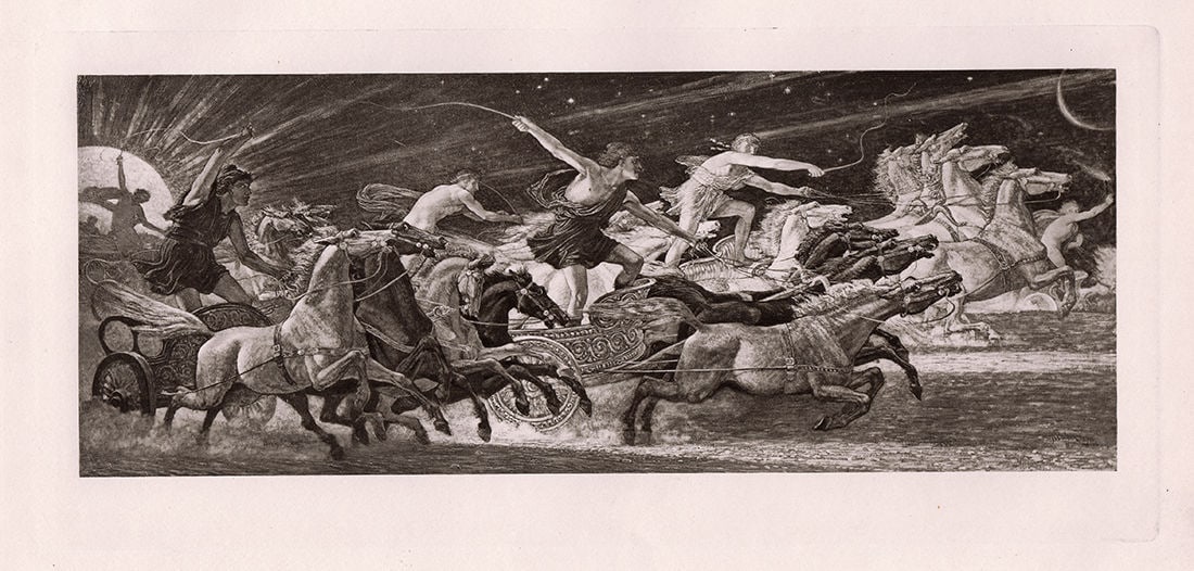 Walter Crane The Chariots of the Hour Antique 1890 Print Framed Mythology
