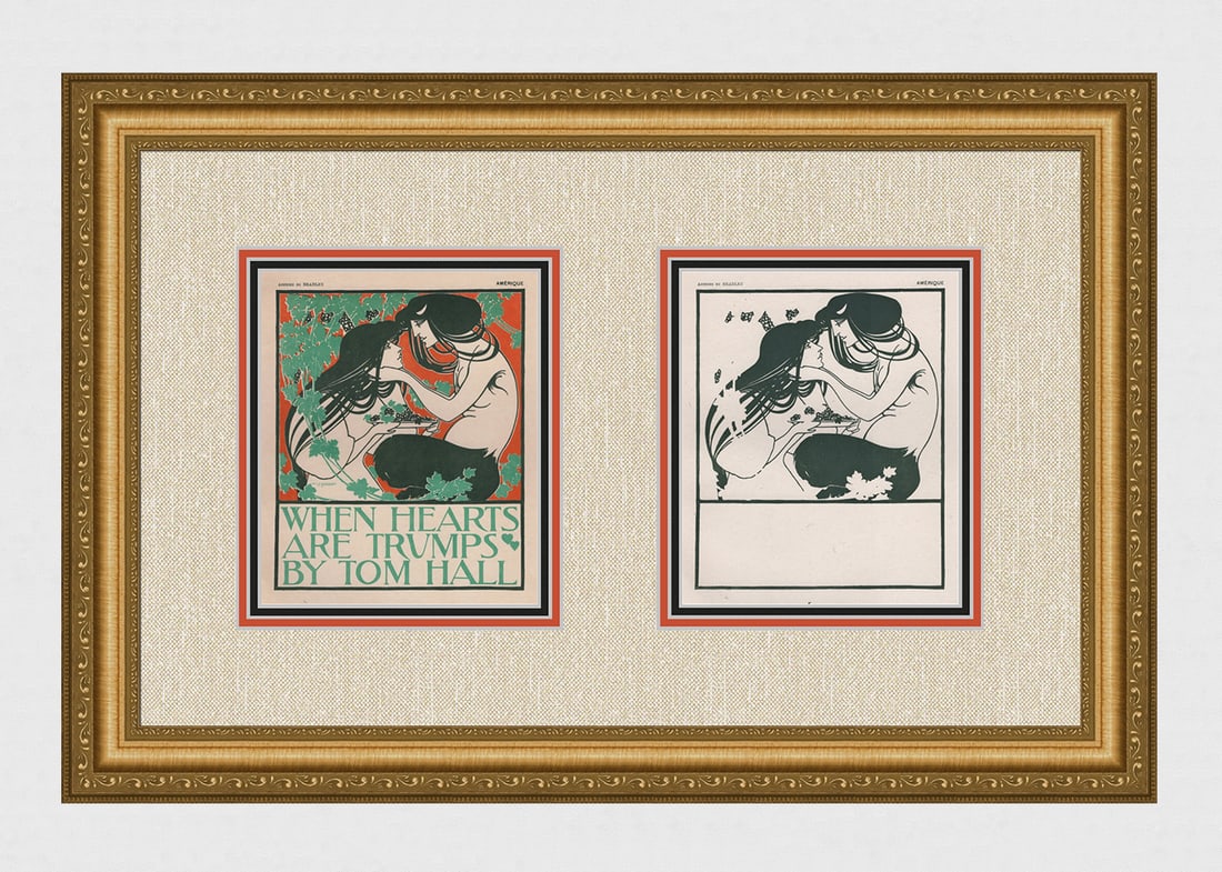 1897 Will Bradley When Hearts are Trumps Lithograph one of 25 on Japon with Proof Framed