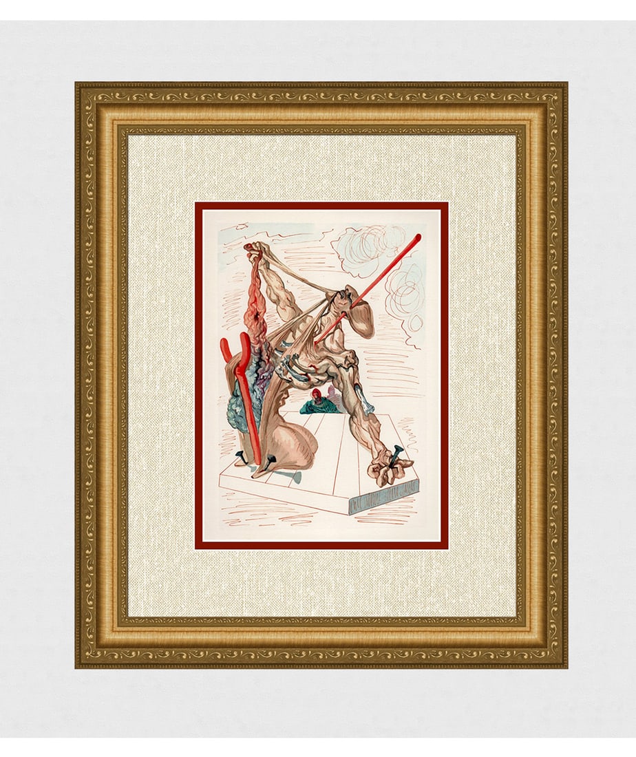 1960 Salvador Dali Personators Authentic Woodcut: Salvador Dali. (1904-1989). "The Personators" Enferno Canto 29. Authentic Original Color Woodcut from The Divine Comedy Printed in 1960 on B.F.K. Rives Paper ( this is not a reproduction, copy, or rep