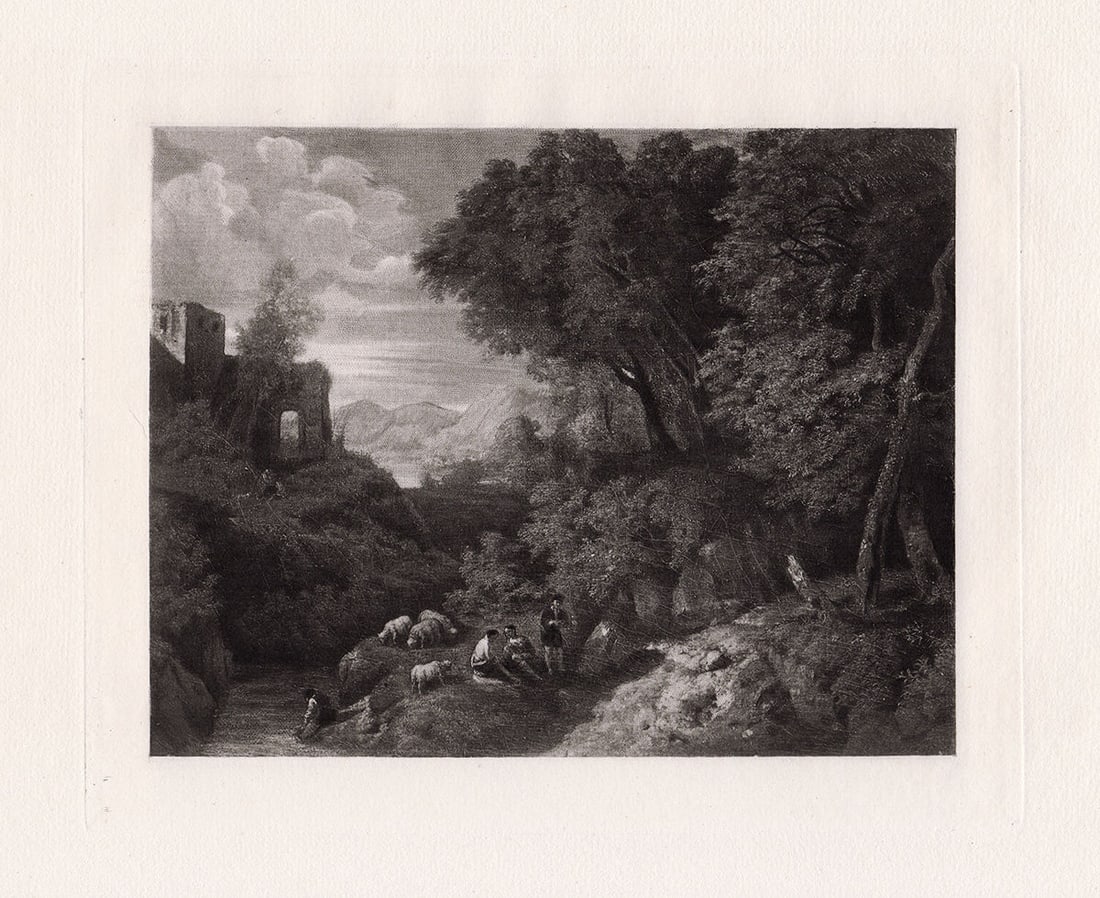 Cornelis Huysmans Landscape with Cattle 1885 Antique Print: Cornelis Huysmans. ( Cornelis Huisman, Corneille Huisman, Corneille de Malines) (Flemish, baptized 1648-1727). Landscape with Cattle. Antique Heliogravure on wove paper after the original painting by 