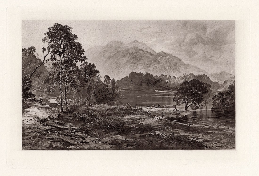 Horatio McCulloch The Silver Strand, Loch Katrine 1885 Antique Print: Horatio McCulloch. (sometimes written M'Culloch) (Scottish, 1805-1867). The Silver Strand, Loch Katrine. Antique heliogravure on wove paper after the original painting by master engraver A. & J. Annan