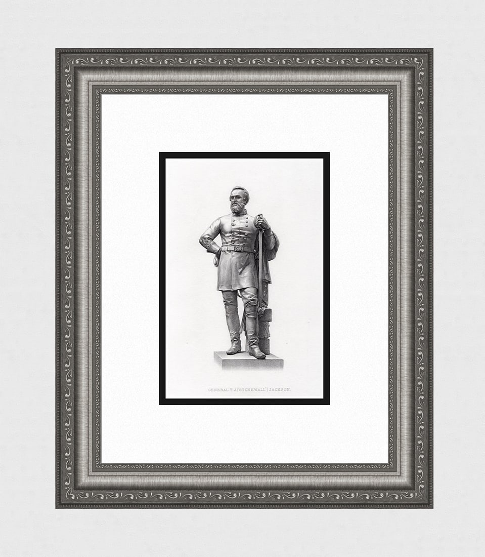 John Henry FOLEY 1800s Antique Engraving Stonewall Jackson FRAMED: John Henry Foley RA (Irish, 1818 - 1874). General "Stonewall" Jackson. Antique engraving on wove paper after the original by master engraver H C Balding (British, 1869-1876 fl.). Year: 1877. Image Siz