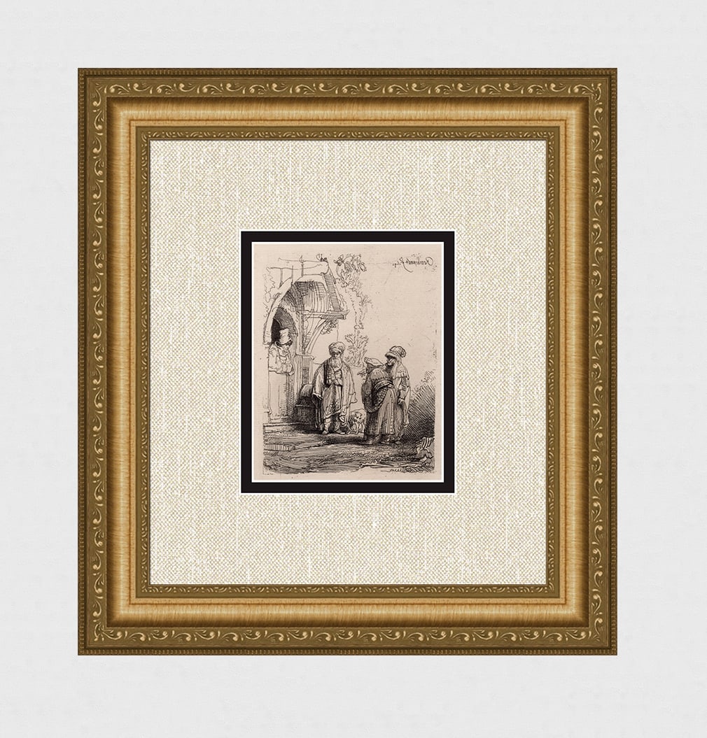 1800s REMBRANDT B118 Three Oriental Figures DURAND: After Rembrandt Harmenszoon Van Rijn (1606-1669). Title: Three Oriental Figures. Medium: Antique hand pulled copper plate etching on laid paper after the original by master etcher Amand Durand (1831 -