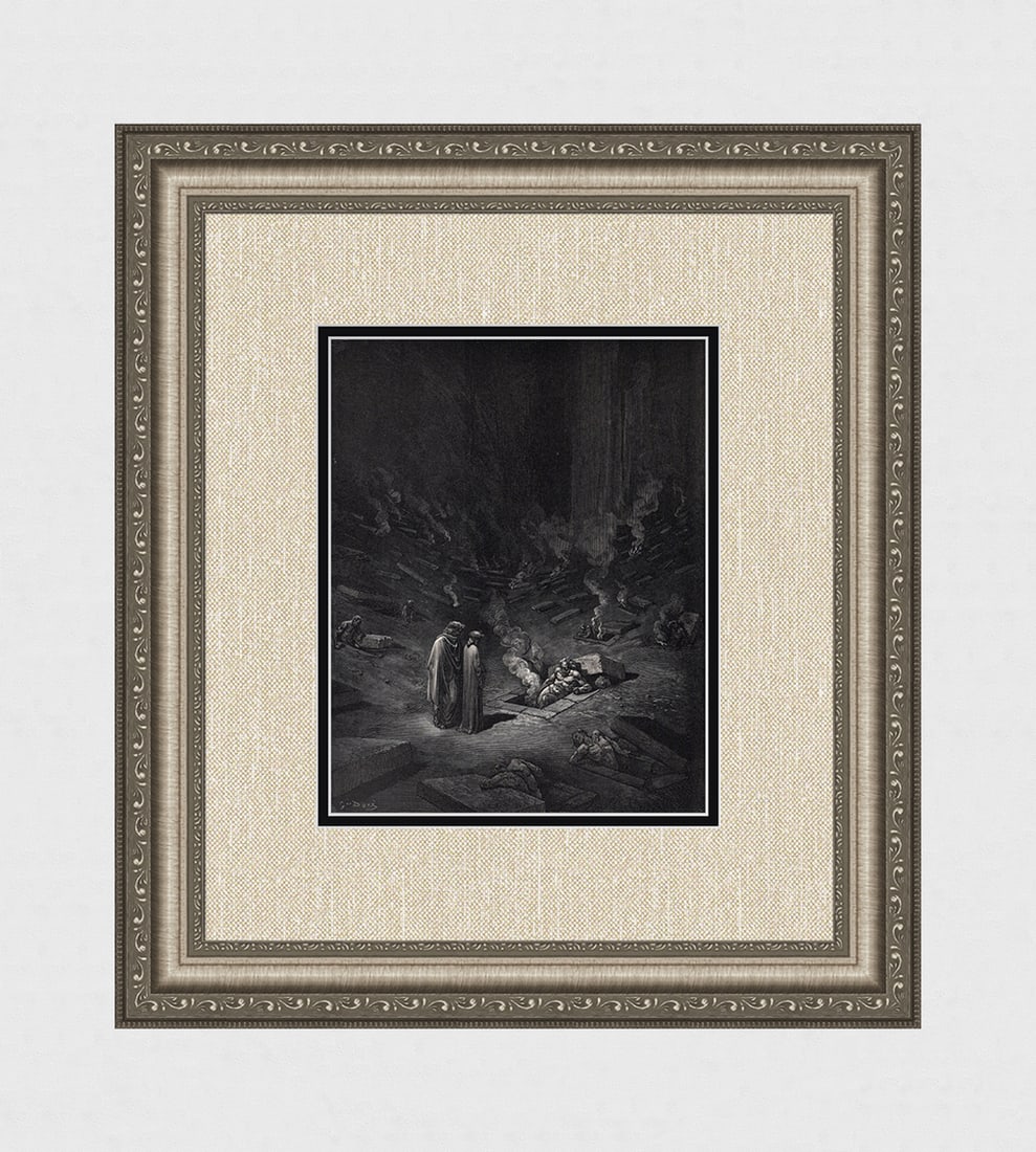 Gustave Dore Heretics (Dante's Divine Comedy Enferno) c. 1880 Woodcut: Gustave Dore (Paul Gustave Louis Christophe Dore) (French, 1832-1883). Chant 10. The Heretics (Dante's Divine Comedy Enferno). Antique woodcut wove paper after the original by a master wood engraver. 