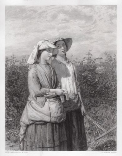 FRAMED 1800s Hugh Cameron Engraving Going to the Hay SIGNED: Hugh Cameron (British, 1835 - 1918). Going to the Hay. Antique engraving on wove paper after the original oil on canvas by master engraver Edward Burton (British, 1819/20? - 1899). Year: 1871. Signed 